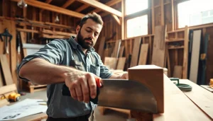 Hands-on carpentry apprenticeship near me, showcasing skilled work by a carpenter in a workshop.