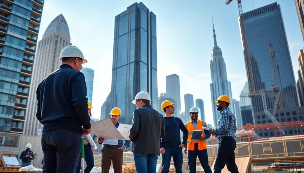 Showcasing a New York City Commercial General Contractor leading an urban construction project with a dynamic team.