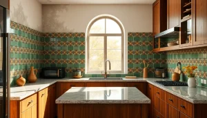 Cuisine époustouflante avec des carreaux zellige vibrants mettant en valeur des couleurs et motifs complexes.