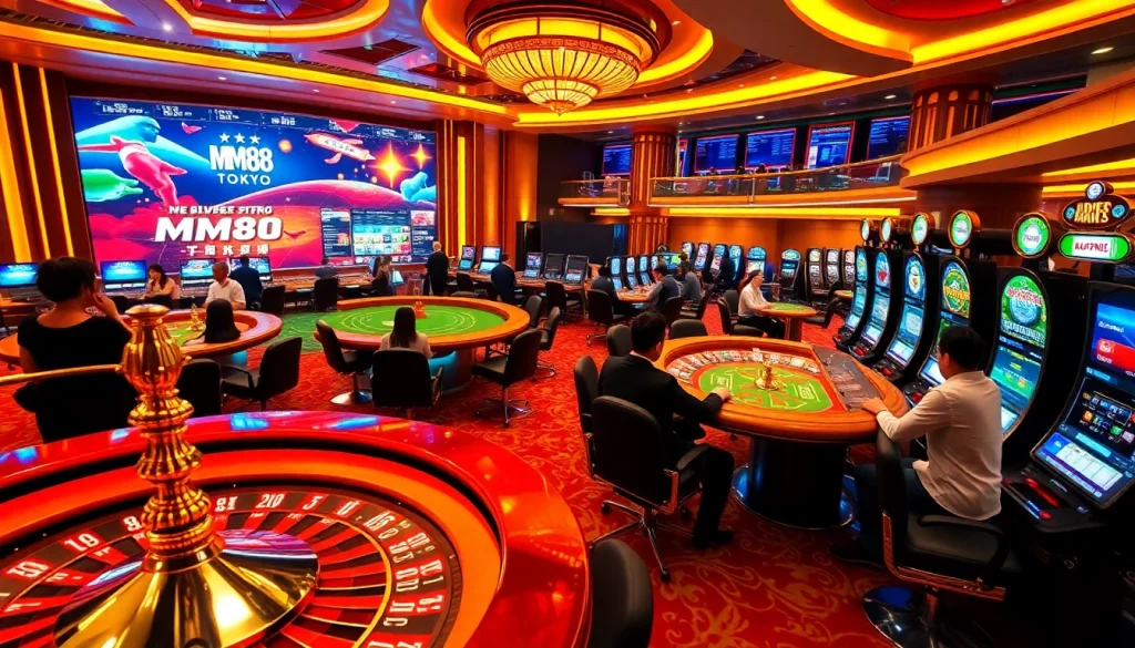 Experience the excitement of MM88 Tokyo's online gaming with vibrant casino visuals and engaging betting action.