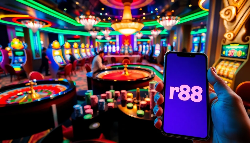 Engaging players at rr88 casino with vibrant tables and exciting gambling action.