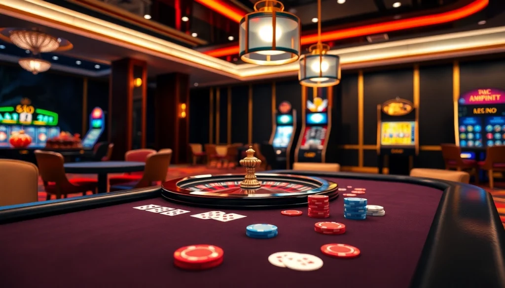 Play and win at Trang chủ QQ88 with a vibrant online casino scene featuring poker tables and roulette.