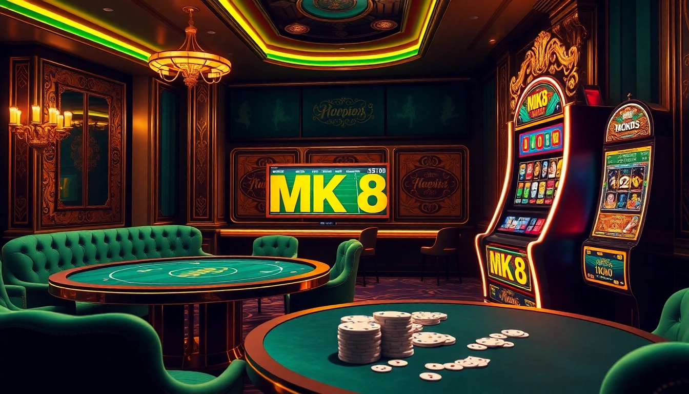 Engaging MK8 online betting scene featuring vibrant casino tables and exciting gaming elements.