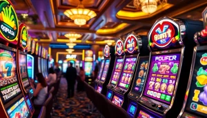 Main screen showing slot qqpulsa games in a vibrant casino setting filled with players.