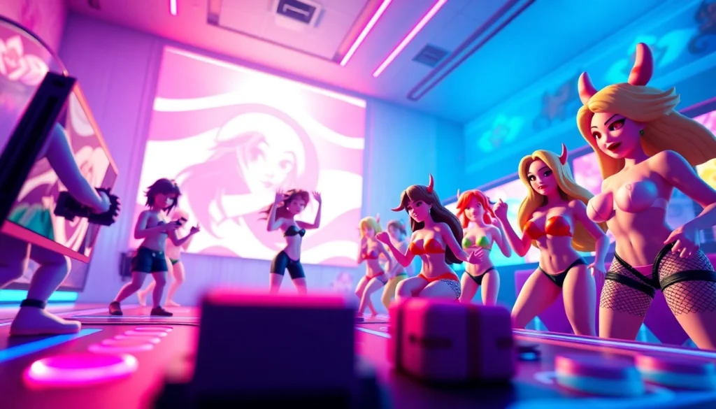 Engaging scene of HTML porn games with colorful characters and interactive gameplay.