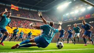 Exciting soccer action with a goalkeeper saving a goal during a match, highlighting ตารางบอล วันนี้.
