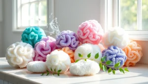 Showcase the best silicone loofah collection with vibrant colors and natural lighting.