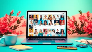 Engaging digital landscape showcasing an OnlyFans account finder interface on a laptop.