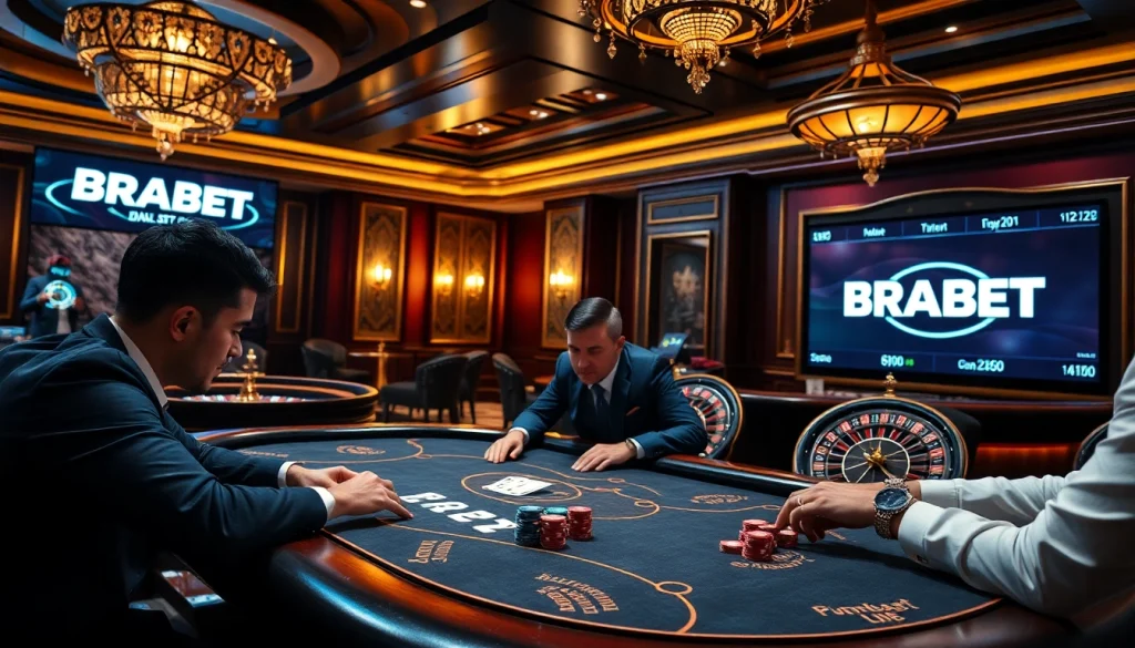 Engage in a thrilling poker game at BRABET's luxurious casino setting.