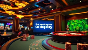 Engaging scene at a casino showcasing link alternatif onicplay with tables and chips.