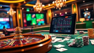 Sbobet betting excitement captured with engaging casino elements like roulette, cards, and chips.