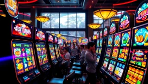 Menangkan permainan slot depo 1k dengan mesin slot yang berwarna-warni dan suasana ramai