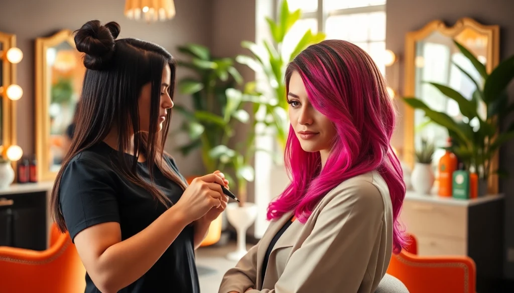 Skilled hairstylist crafting a stunning look in Craiova, showcasing vibrant hair transformations.