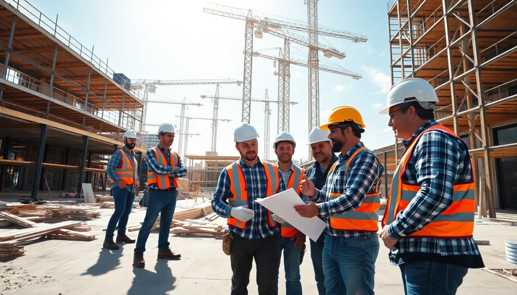 Austin construction workers collaborating efficiently on a vibrant job site.