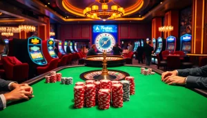 Experience thrilling gameplay at the hidden wiki-themed casino, showcasing vibrant poker and roulette action.