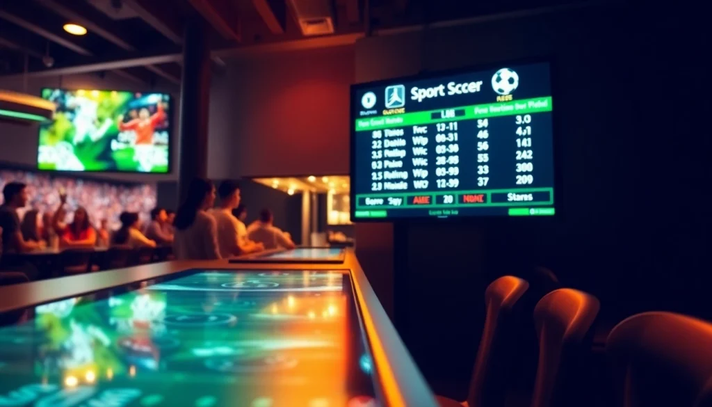 Check the latest ผลบอลวันนี้ on a dynamic scoreboard in a lively sports bar