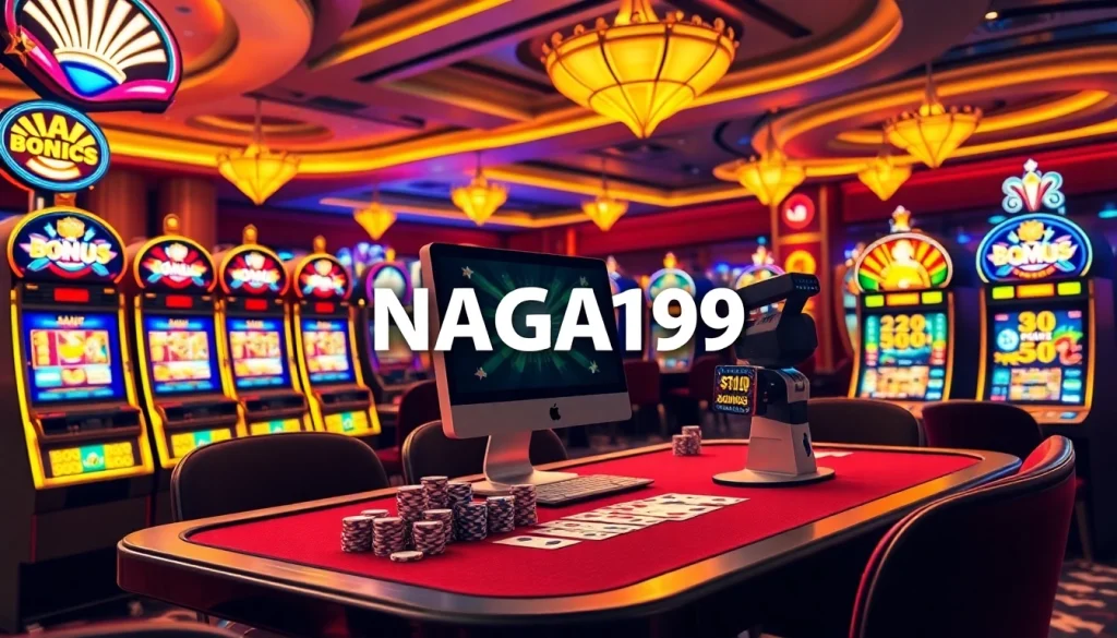 Engaging slot machines and casino ambience showcasing bonus Naga169 opportunities for players.