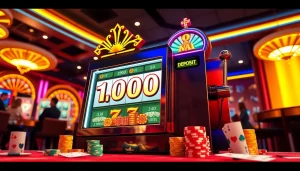 Pemain yang bersemangat merasakan sensasi pengalaman slot deposit 1k di kasino yang ramai.