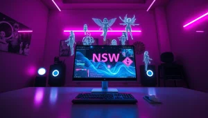 Experience innovative nsfw ai content generation in a futuristic workspace with ambient neon lights.