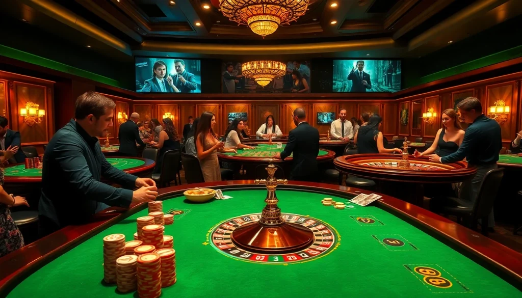 Engage in nonton film indoxxi while enjoying a luxurious casino experience featuring vibrant poker tables and roulette wheels.