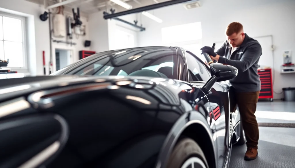 Ceramic coating Chattanooga application on a black sports car by a professional detailer.