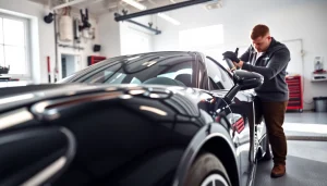 Ceramic coating Chattanooga application on a black sports car by a professional detailer.