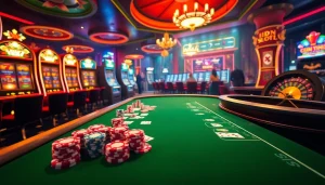 Experience thrilling gameplay at IDN Slot 777 with vibrant chips, cards, and exciting casino elements.