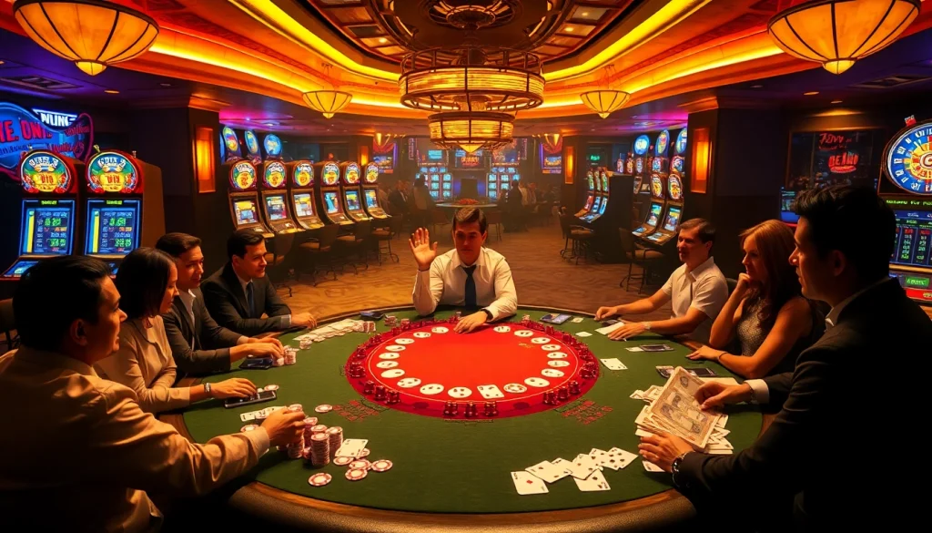 Engaged players at the hidden wiki website poker table with colorful chips and excitement.