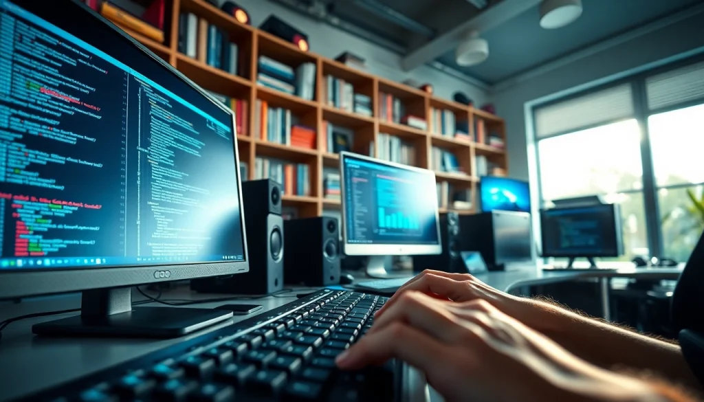 zirvegrupbilgisayar ile modern bilgisayar çalışma alanı, teknolojik cihazlar ve vurgulu ekranlar.