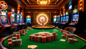 Exciting gambling action at the website 7m with poker, roulette, and top betting odds displayed on screens.