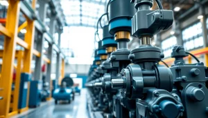 Fluid power systems showcased through detailed hydraulic equipment in an industrial setting.