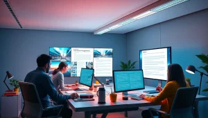 Innovative workspace showcasing a team using an image to prompt ai generator to create AI image prompts.