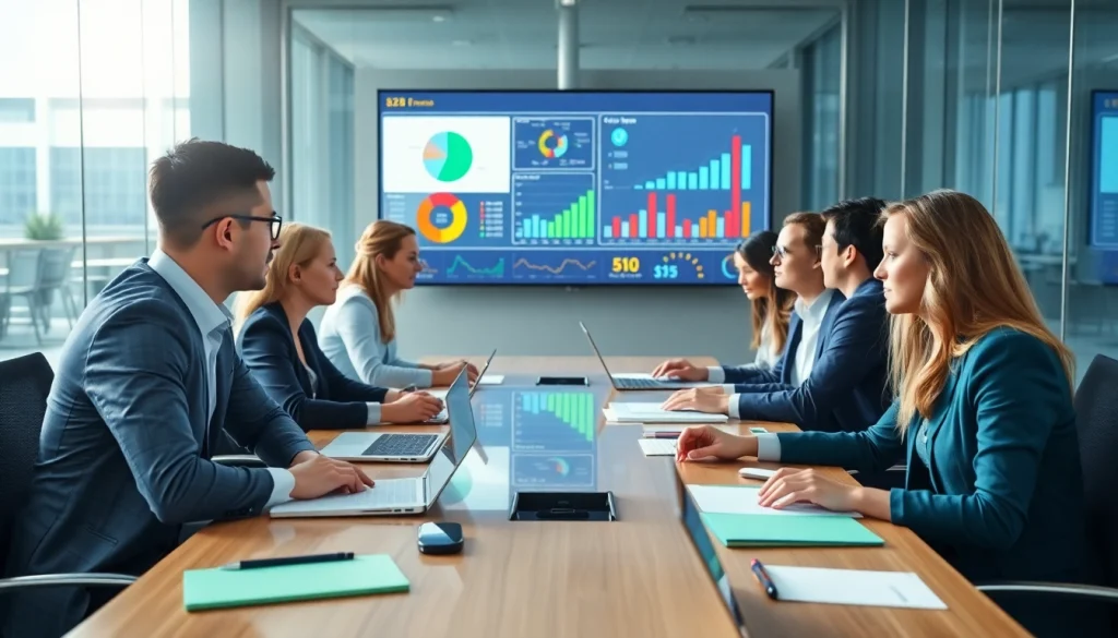 Team discussing b2b competitive intelligence insights in a modern office.