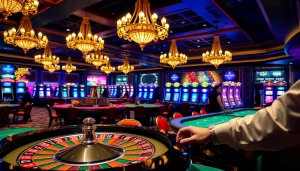 Zonafilm showcases thrilling casino gaming: players enjoy poker and roulette on a luxurious floor.