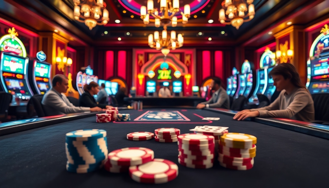 Bermain idn poker di meja mewah dengan suasana kasino yang glamor dan hidup.