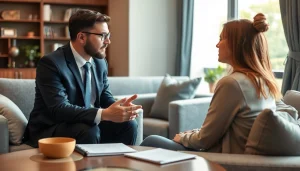 Personal Injury Lawyer in Grand Junction discussing a case with a client in a professional setting.