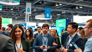 Engaged professionals at the digital health and enterprise technology conference, showcasing interaction and technology.