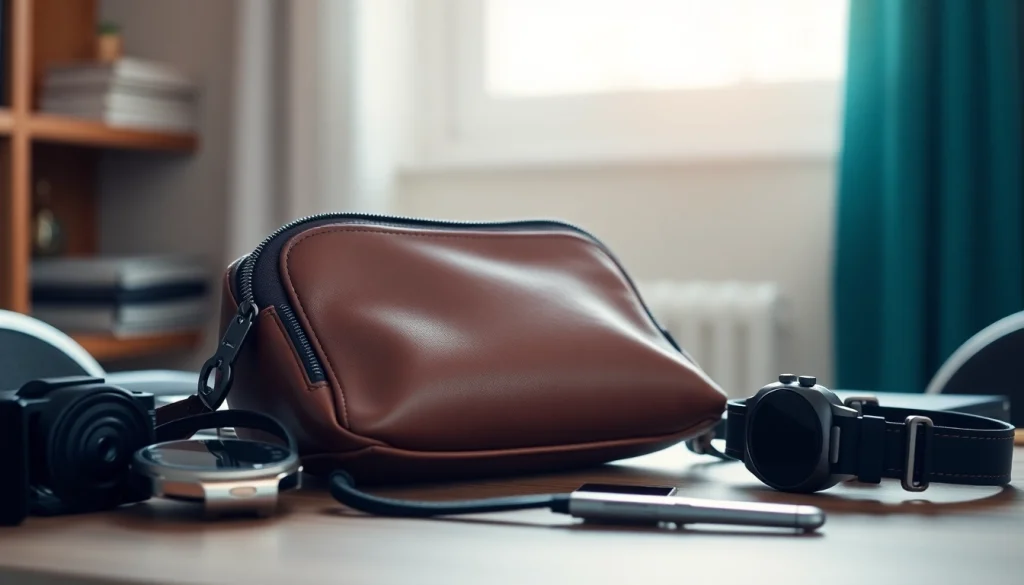 Practical abschließbare Handytasche auf einem Tisch, ideal für moderne Anwender.