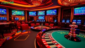 Experience the excitement of gambling at Trang chủ Luck8 with vibrant casino elements and digital interfaces.