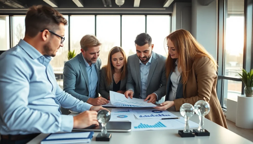 Zespół doradców finansowych w nowoczesnym biurze w Mieście Poznań, współpracujący nad wykresami.