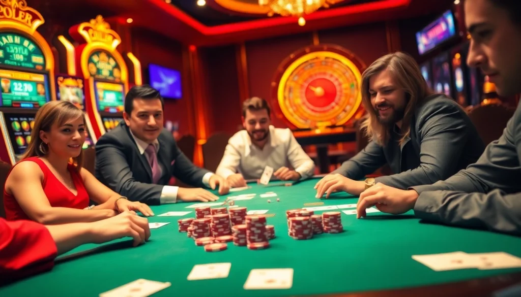 Experience thrilling idn poker action at an elegant casino table filled with chips and cards.