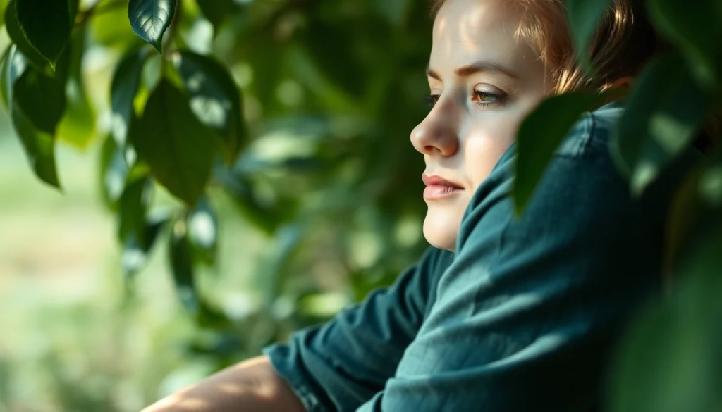 An individual reflecting on anxiety symptoms in a calming natural environment.