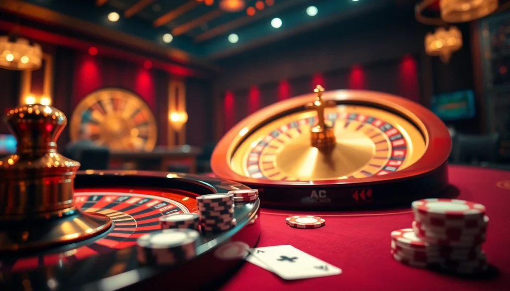 LUCK8 offers thrilling casino gameplay with poker chips and vibrant roulette wheel.