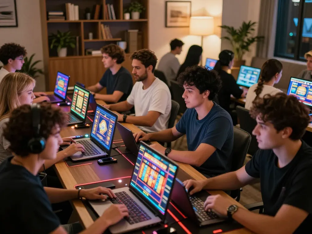 Players enjoying SC88 online slot games in a vibrant home setting, highlighting excitement and strategic gameplay.