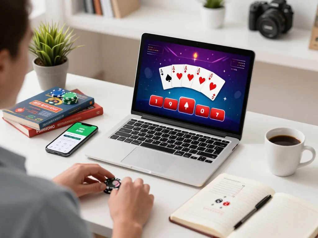 Play poker online at EV 99 with strategic insights and vibrant gaming setup.