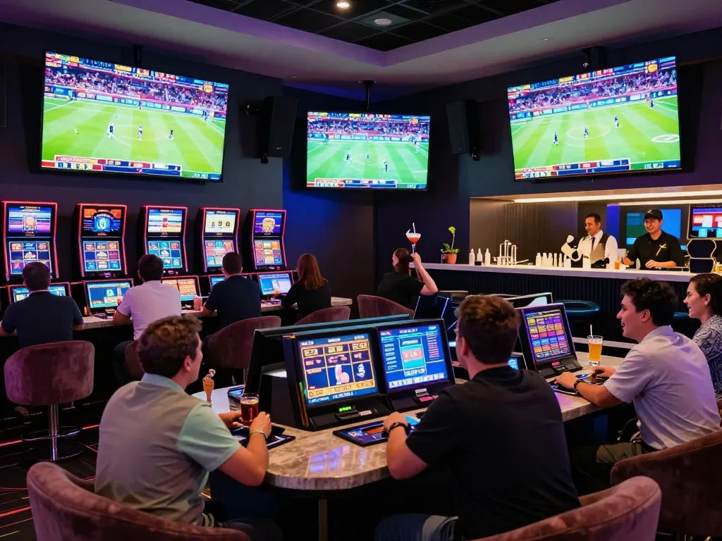 Engaged bettors at TG88 placing live sports wagers in a vibrant atmosphere.