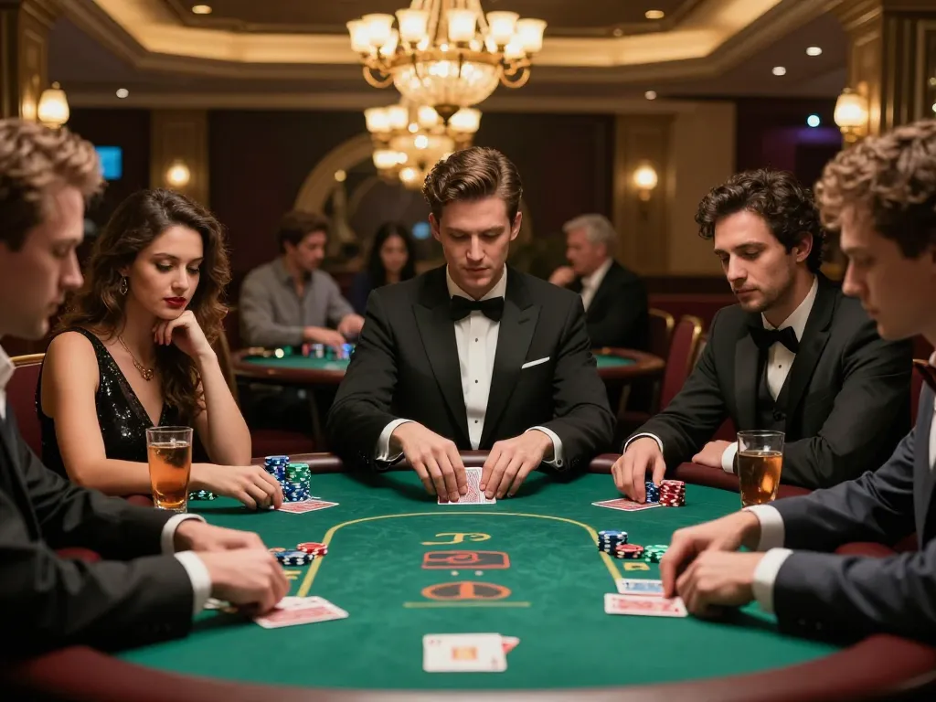 Players at SC88 poker table focused on winning strategies in a luxurious casino.