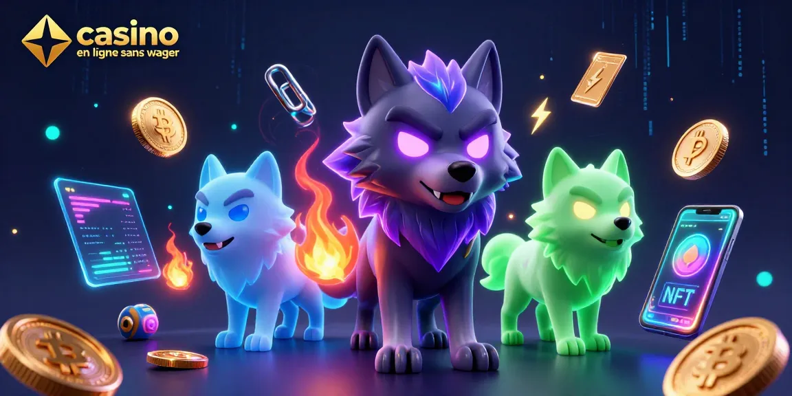 Participez à l'excitation des casino en ligne sans wager présentant des loups animés et des éléments cryptographiques.