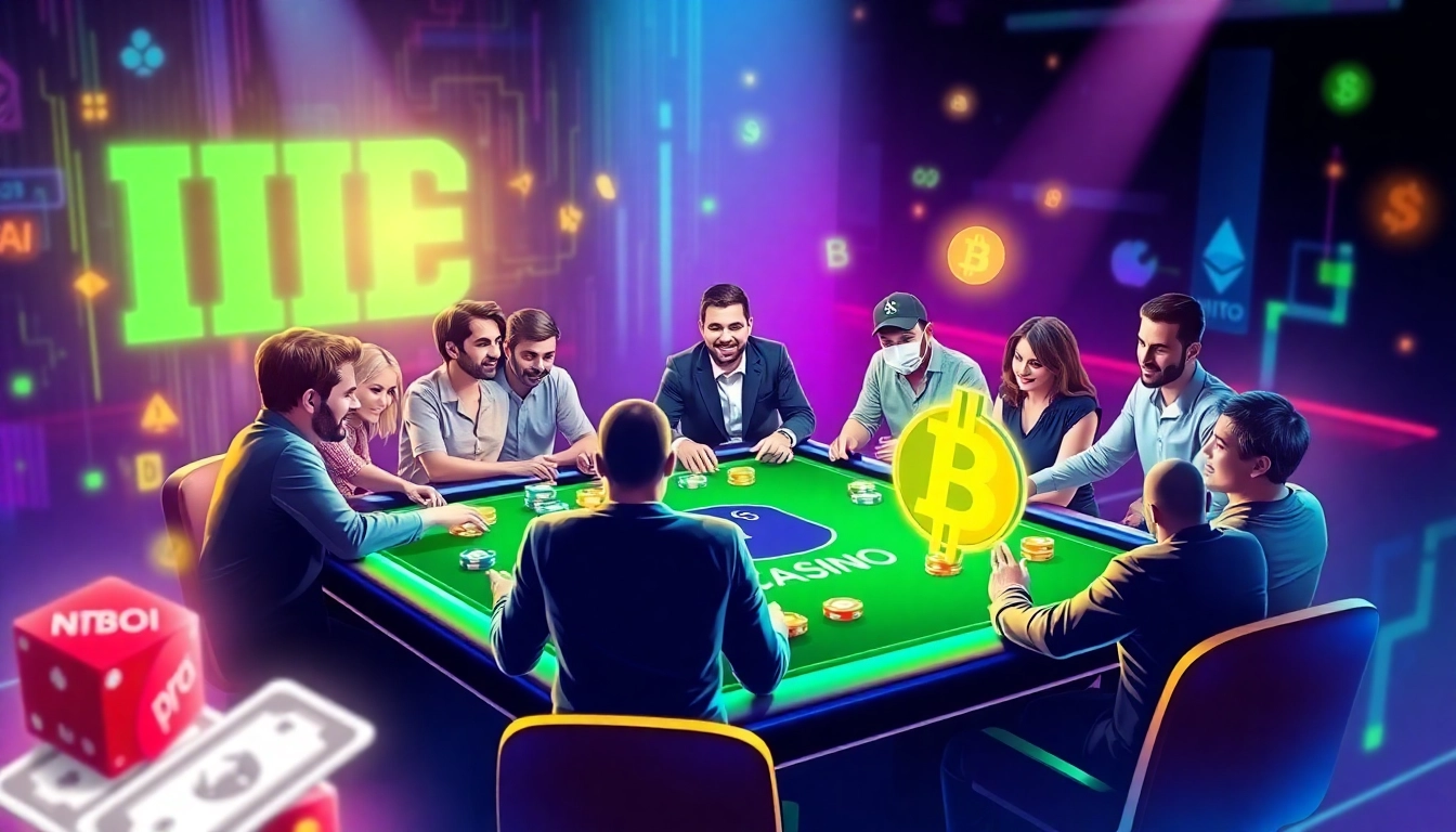 Engaging view of a dynamic crypto casino site with vibrant gaming action and cryptocurrency symbols.