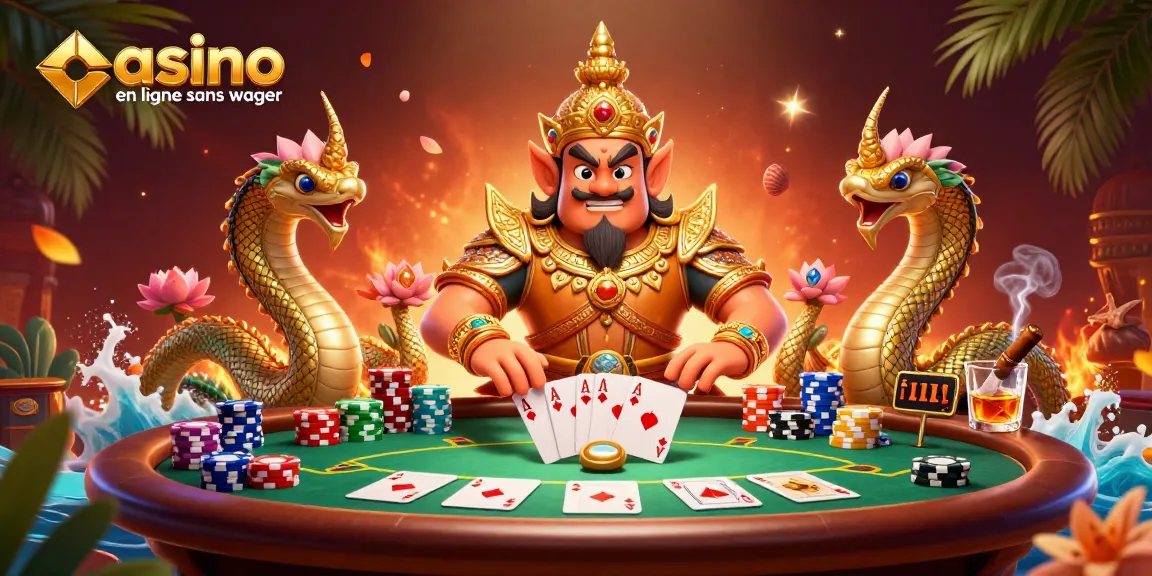 Engagez les joueurs avec une illustration vibrante de "casino en ligne sans wager" mettant en avant des éléments de poker passionnants.